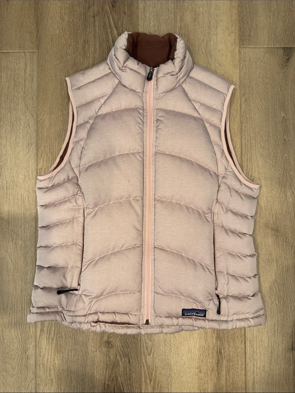 Patagonia Quilted Vest in Light Pink with Brown Lining